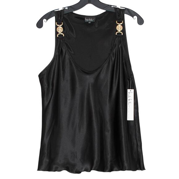NWT Nicole Miller Top Y2K Minimalist Edgy Rock 90s Night Out Club Black Large - Picture 1 of 7